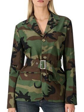 Oversized Camo Jean Blazer Jacket for Women | Stylish Lapel Camouflage Coat